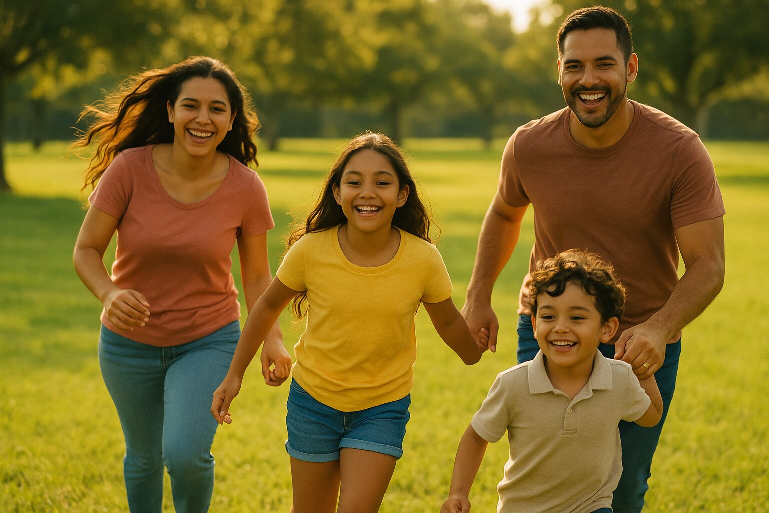 Familia hispana feliz al aire libre